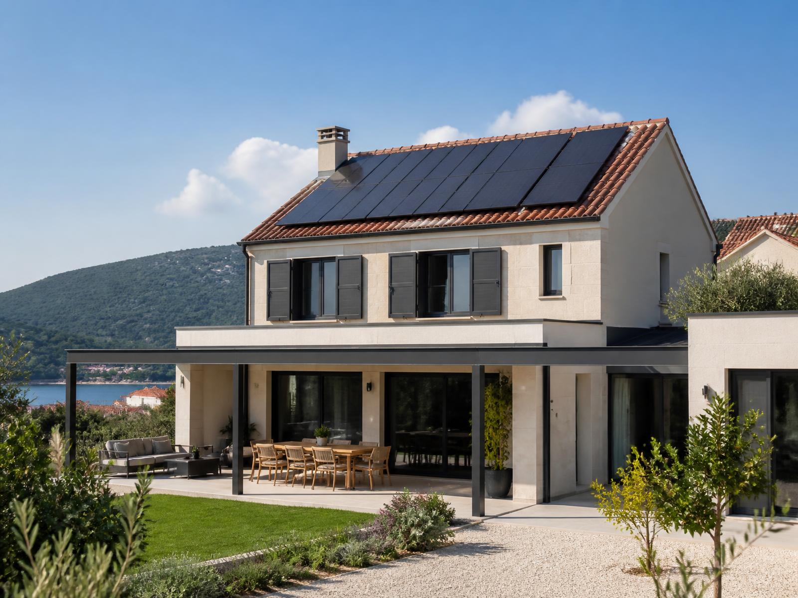 Obiteljska kuća u Hrvatskoj sa solarnim panelima na krovu